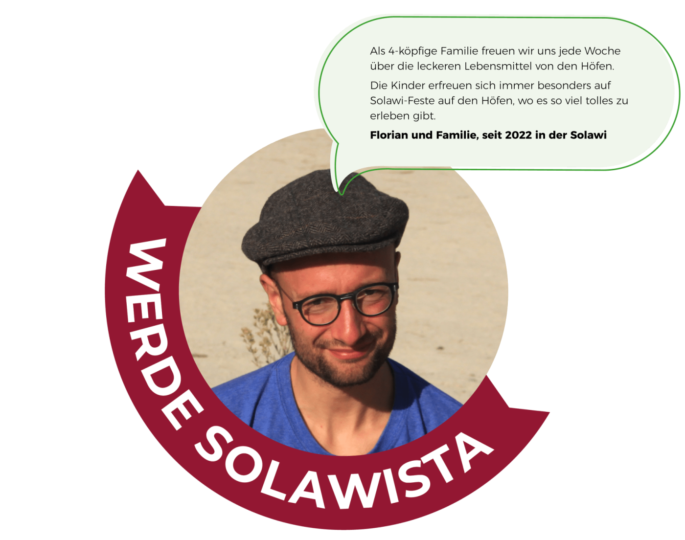 Ein Bild von Florian, seit 2022 Mitglied ist und sagt, seine 4-köpfige Familie freut sich jede Woche über die leckeren Lebensmittel von den Höfen.
