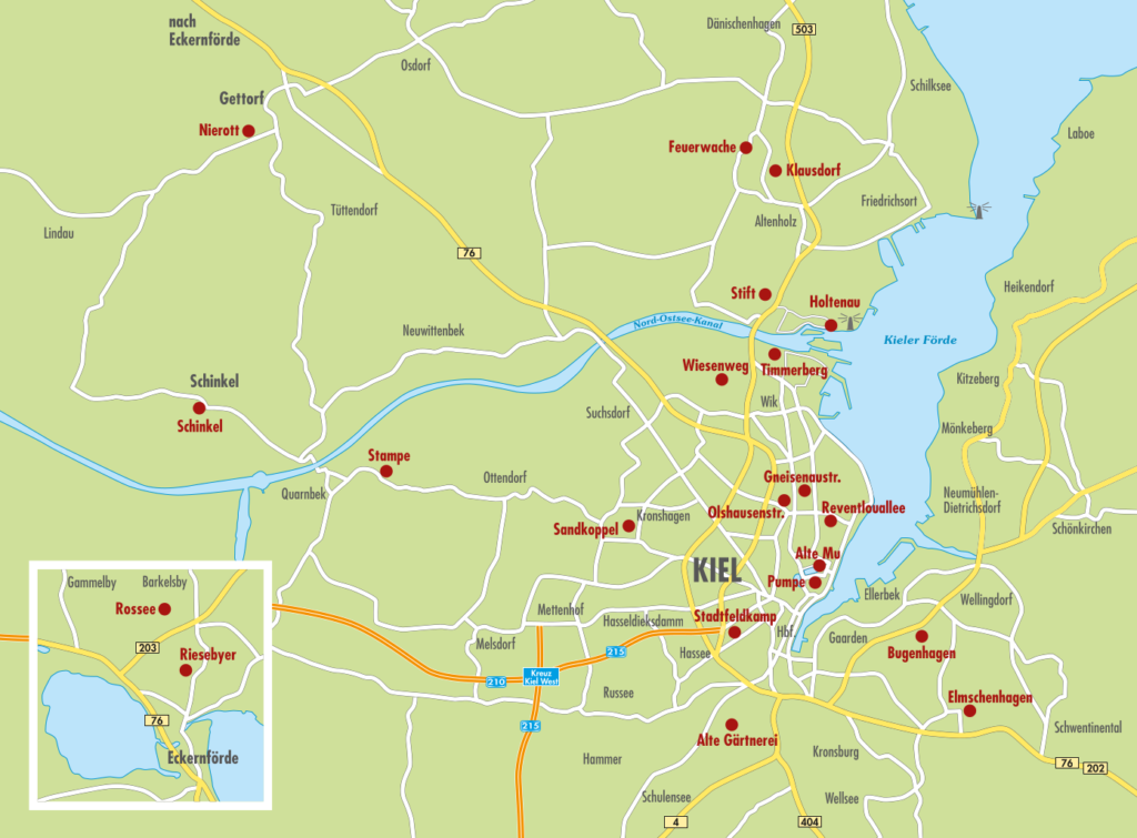 Karte der Depots in und um Kiel und Eckernförde